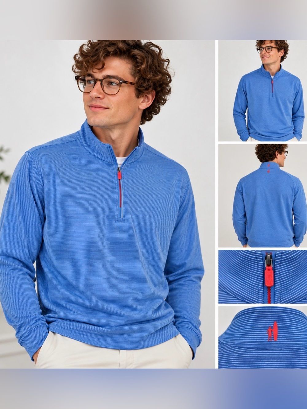 johnnie-O Vaughn 1/4 Zip Pullover Delray Blue Stripe Men’s XXL 2XL